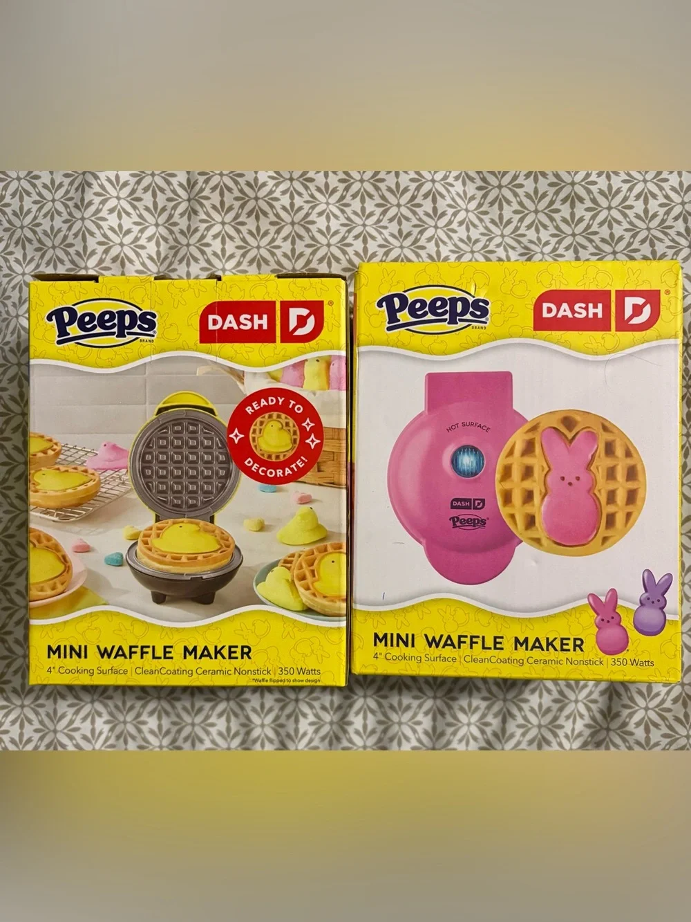NWT 2pack Dash Peeps Mini Waffle Makers - Pink and Yellow